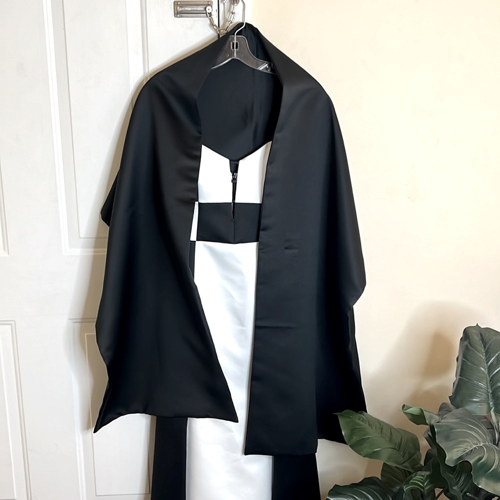 Jessica McClintock Vintage Satin Black White Spaghetti Strap Gown Size‎ 4P NWT